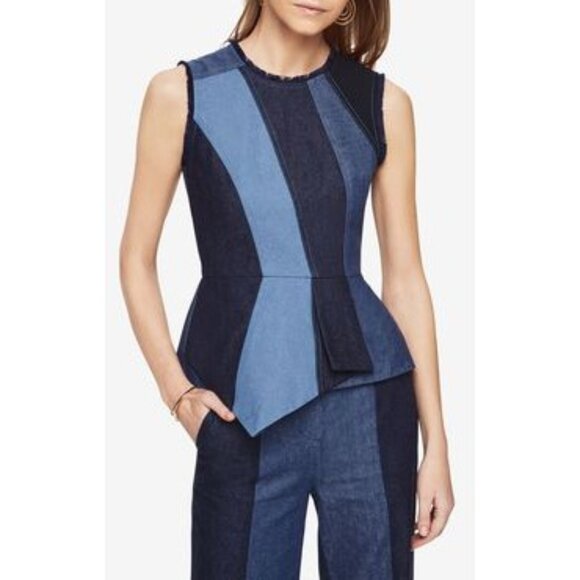 BCBG Womens Top Size Medium Blue Max Azria Sleeveless Peplum Denim Pure Cotton - Picture 8 of 8